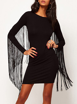 Womens Fringe Dresses - Black / Fringed Sleeves